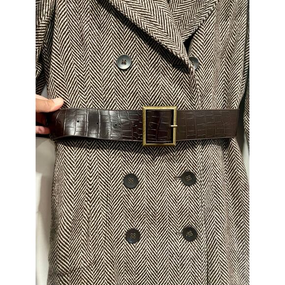 ZARA Womens Wool Belted Trench Coat M Brown Embossed Croc Vegan Belt - Picture 5 of 9